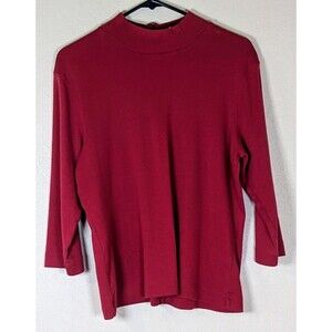 Old Navy Top Womens XL 100% Cotton Red 3/4 Sleeve Mock Turtleneck